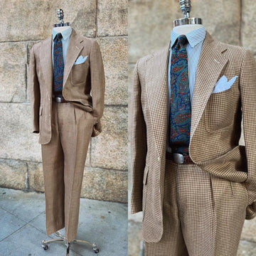 Houndstooth Wedding Suits for Men Notch Lapel Groom Wear Slim Fit Tuxedos Business Party 2 Pcs Coat Pants Custom Made