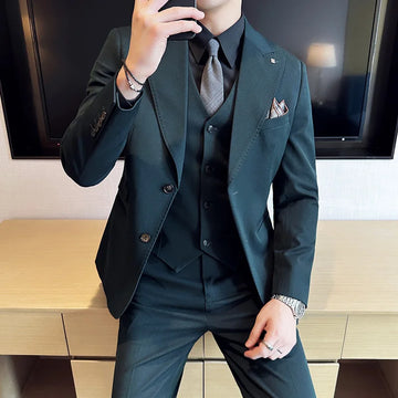 (Chaqueta + chaleco + pantalones) Trajes elegantes de 3 piezas, de marca, corte entallado, de un solo botón, para fiesta, formal, de negocios, para boda, esmoquin.