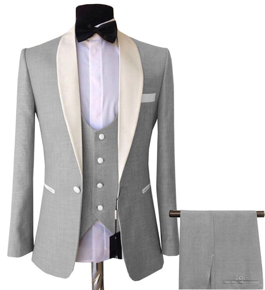 Costume 3 pièces pour homme, coupe slim, smoking rose, violet, veste blanche, blazer, pour mariage, bal, soirée (blazer, gilet, pantalon)