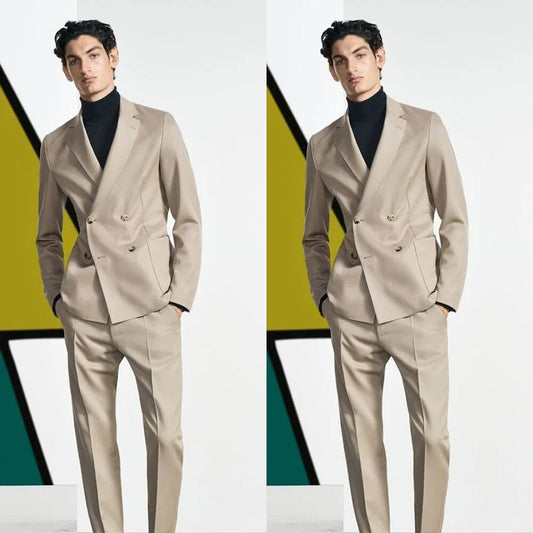 Costume kaki 2 pièces pour homme, blazer, pantalon, croisé, neuf, moderne, revers, mariage, marié, formel, travail, fête, décontracté, sur mesure