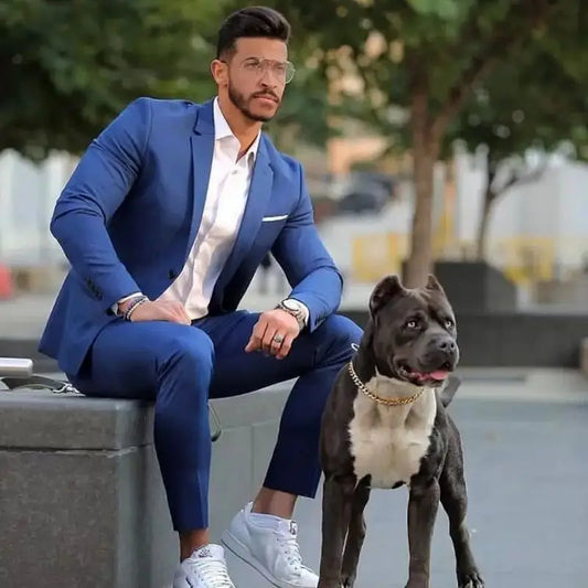 Esmoquin de boda azul para hombre, traje ajustado, informal, personalizado, para negocios, formal, para padrinos de boda, 2 piezas, chaqueta y pantalón