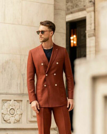 Men Suits Tailor-Made Tuxedo 2 Pieces Double Breasted Solid Color Tuxedo Jacket Overcoat Tailored Formal Prom