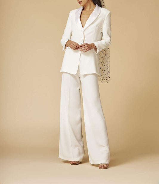 Costumes blazer ivoire pour femmes, pantalons larges, vêtements de travail, smoking pour mère de la mariée, tenue de bal, tenue de mariage 2 pièces