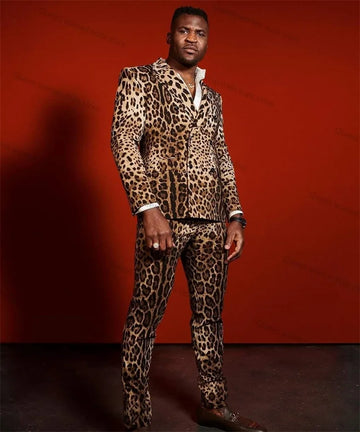 Leopard Velvet 2 Pieces Men Suits Set Brown Wedding Formal Blazer+Pants Custom Made Prom Dress Guest Groom Tuxedo Jacket Coat
