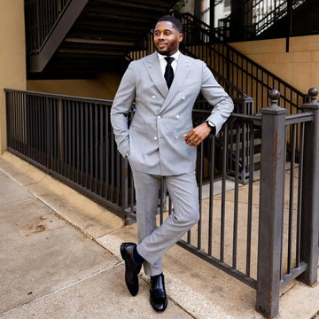 Light Gray Men's Suit Slim Fit Male Blazer Sets Party Tuxedos Jacket and Pants Double Breasted Wedding Groom Wear