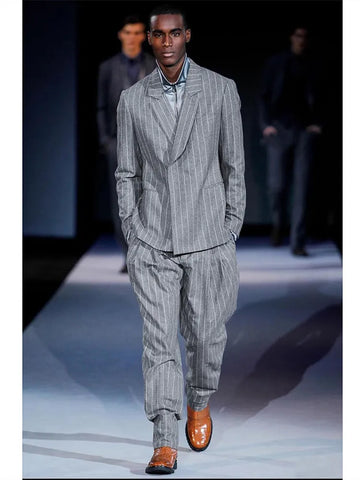 Trajes de hombre gris claro a medida, 2 piezas, blazer, pantalón, solapa de pico, un botón, para boda, a rayas, ropa de trabajo, hecho a medida, talla grande