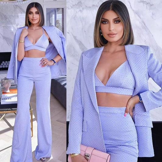 Smoking violet clair pour femme, coupe slim, costume pantalon pour mère de la mariée, tenue de soirée, de bal, de mariage, 2 pièces