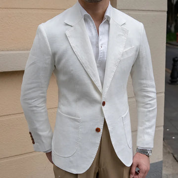 Blazer italien en lin pour homme, veste de luxe élégante pour mariage, marié, tenue de club social formelle