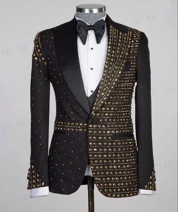 Traje de 3 piezas de lujo para hombre, con chaleco, pantalones y diamantes, esmoquin con abalorios, ropa de fiesta de alta costura, para boda, novio, talla grande, personalizado.