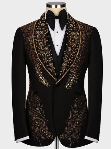 Blazer de una pieza con cuentas de lujo y diamantes brillantes para hombre, traje de un botón con solapa ancha, formal, para graduación, boda, novio, talla grande, a medida