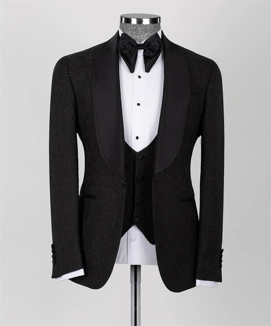 Costume de mariage noir de luxe pour homme, 3 pièces, blazer, gilet, pantalon, sur mesure, pour bal de promo, fête