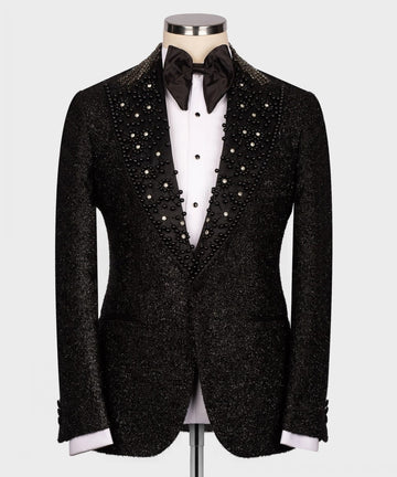 Esmoquin de boda de lujo de Dubái con purpurina, trajes formales para novio, corte entallado, con cuentas de cristales, blazer y pantalones para hombre, traje árabe de 2 piezas para fiesta de graduación.