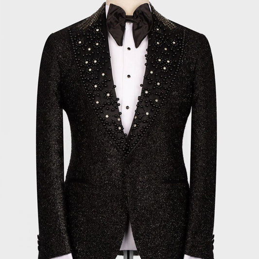 Esmoquin de boda de lujo de Dubái con purpurina, trajes formales para novio, corte entallado, con cuentas de cristales, blazer y pantalones para hombre, traje árabe de 2 piezas para fiesta de graduación.