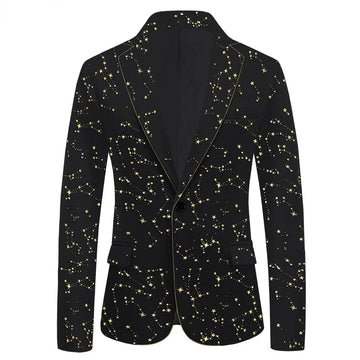 Starry Night Velvet Blazer for Men Stylish One Button Notched Lapel Jacket Perfect for Weddings and Parties