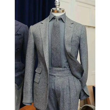 Luxury Grey Men's Suits Terno Homme Winter Notch Lapel Single Breasted 2 Piece Jacket Pants Formal Business Party Outfits Terno