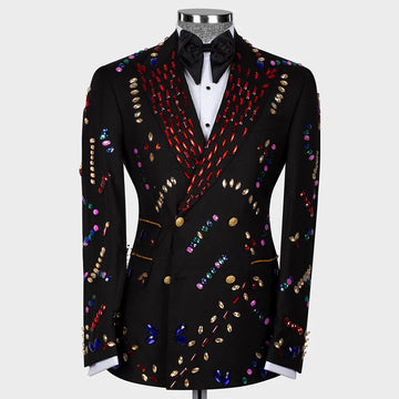 Costume 2 pièces en velours pour homme, avec ornements de bijoux, pour mariage, dîner, bal de promo, blazer