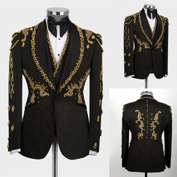 Luxury Men Wedding Suits Shawl Lapel Single Breasted Appliques Beads Tuxedos Groom Party 2 Pcs Blazer Vest Customized Made