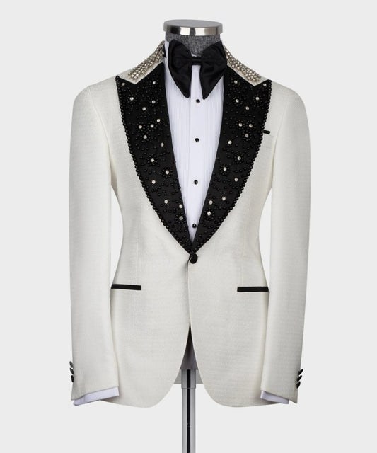 Costume de mariage de luxe pour homme, blazer, gilet et pantalon, 3 pièces, avec perles scintillantes, pour marié, smoking, bal de promo, fête
