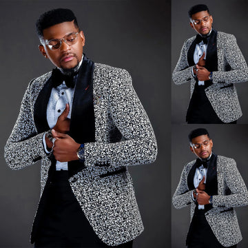 Costumes de luxe pour hommes sur mesure 2 pièces Jacquard Blazer Pantalon Un bouton Large revers en velours Smoking grande taille Sur mesure Grande taille