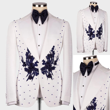 Trajes de lujo para hombre, a medida, de una pieza, blazer, un botón, solapa de pico, apliques de cuentas, para boda, formal, anfitrión, hecho a medida, talla grande