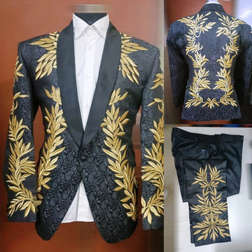 Costumes de mariage de luxe pour hommes, smokings à revers châle, broderie, 2 pièces, tenue de marié d'affaires pour homme, veste avec pantalon, personnalisable