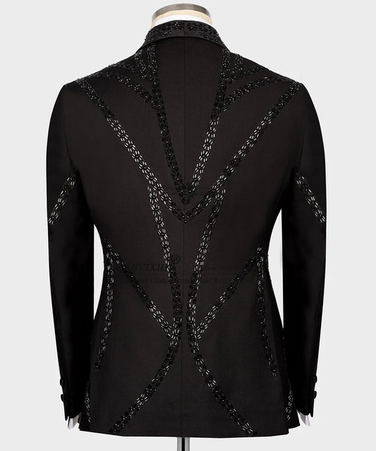 Esmoquin de lujo con adornos de joyería metálica para hombre, traje de 3 piezas para boda, novio, cena, fiesta, graduación, blazer, Ternos Completo