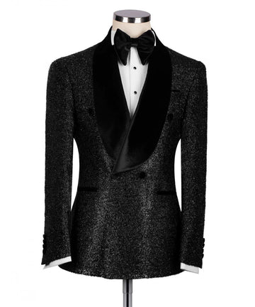 Costume de mariage de luxe noir pour homme, 2 pièces, blazer, pantalon, croisé, tenue de soirée, robe de bal