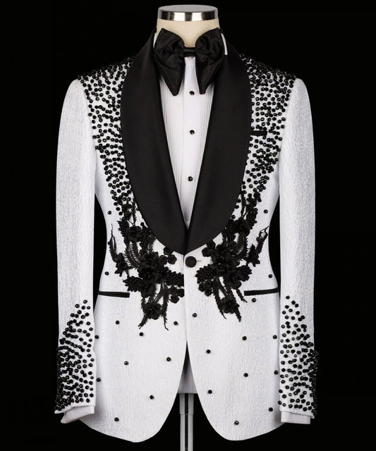 Esmoquin de boda de lujo blanco, traje formal para novio, 3 piezas, corte entallado, apliques de cristales, traje a medida para fiesta de graduación