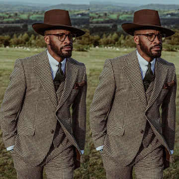 Luxury Winter Wedding Suits For Men Houndstooth Groom Wear Slim Fit Notch Lapel Tuxedos Business Party 3 Pcs Jacket Pants Vest