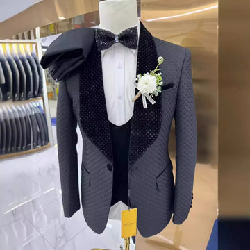 Traje de hombre con diamantes prensados finos, traje informal de boda para hombre, traje de 3 piezas para hombre.