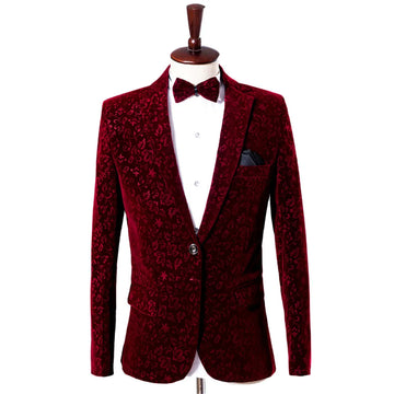 Veste de costume en velours bordeaux pour homme, blazer de mariage, costume de bal, costume pour homme avec pantalon, robe de soirée formelle