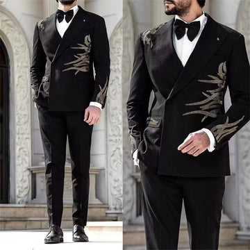 Conjunto de traje de pantalón para hombre, chaqueta y blazer, 2 piezas, con cuentas, para boda, esmoquin, vestido de graduación, oficina, negocios, abrigo, chaqueta y pantalones a medida.
