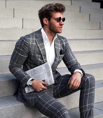 Men'S Suits Black Plaid Single-breasted Suits Slim Fit Business Wedding Groom Tuxedos for Formal Causal Suit Jacket+Pant 2Pcs