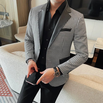 Men Spring Business Suit Jackets Man Slim Fit Plaid Blazers Man Casual Fashion Suit