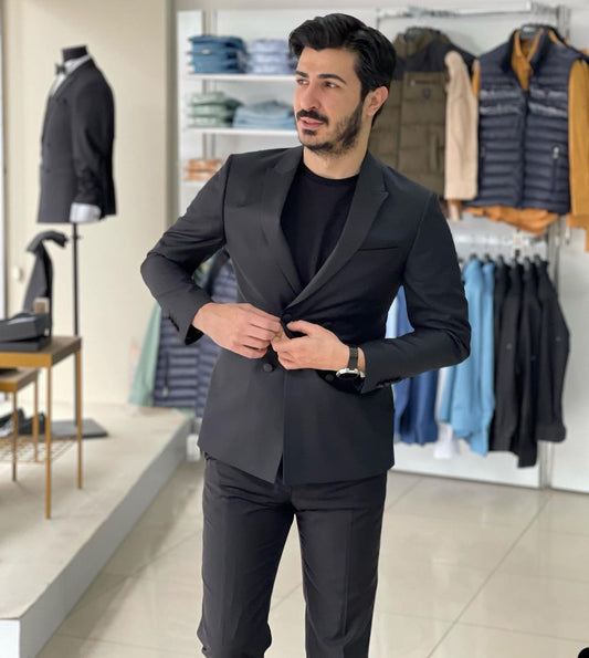 Costume homme noir 2 pièces sur mesure coupe slim blazer pantalon croisé mariage affaires marié travail tenue décontractée bal sur mesure