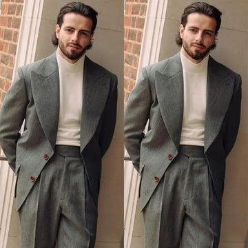 Men Suit Two Pieces Blazer Pants Single Breasted Wide Lapel Handsome Business High-quality Loose Fit Wedding Groom Costume Homme