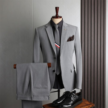 Traje formal de dos piezas para hombre, esmoquin de dos botones, informal, de negocios, con abrigo y pantalones, para boda, fiesta, con solapa de muesca