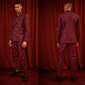 Costumes de mariage pour hommes, marié rouge foncé, perles, marié pour garçons d'honneur, smokings sur mesure, tenues d'affaires, fête, 2 pièces
