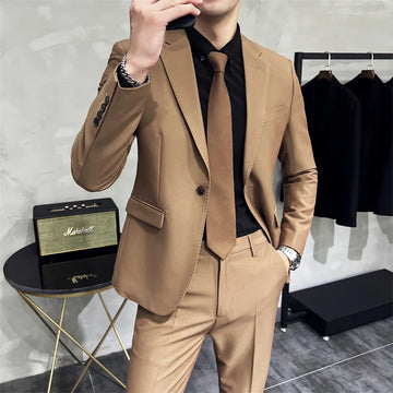 Costume formel pour homme, costume deux pièces (veste + pantalon), couleur unie, mode, bureau, mariage, fête, haute qualité