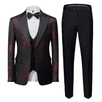 Costume jacquard 3 pièces pour homme, tenue de banquet, tenue de cour, tenue de soirée, de mariage, blazer, pantalon et gilet