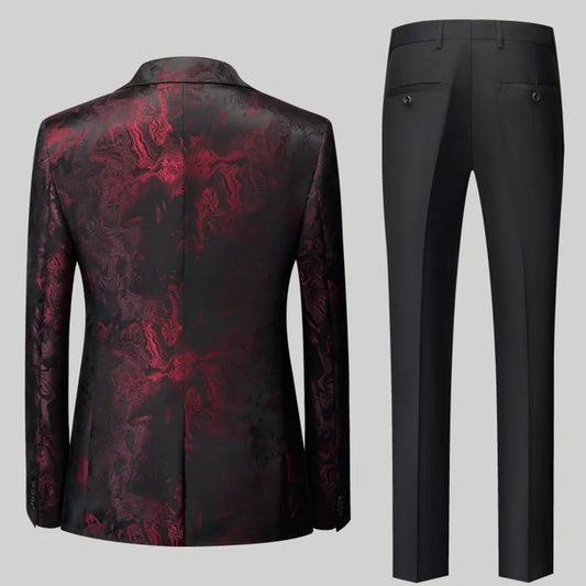 Costume jacquard 3 pièces pour homme, tenue de banquet, tenue de cour, tenue de soirée, de mariage, blazer, pantalon et gilet