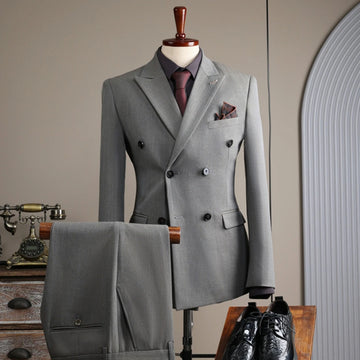 Conjunto de traje formal para hombre, dos piezas, blazer cruzado de moda con pantalones a juego, esmoquin ajustado, trajes de negocios, pantalones.