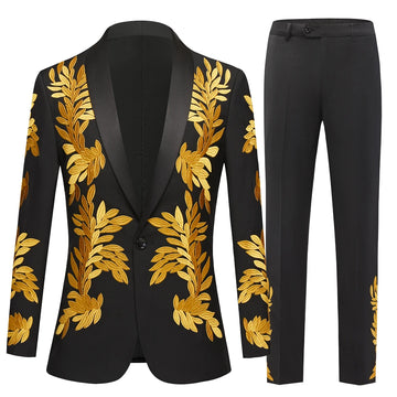 Ensemble smoking noir élégant pour homme, brodé de fleurs, pour mariages, bals de fin d'année et événements officiels