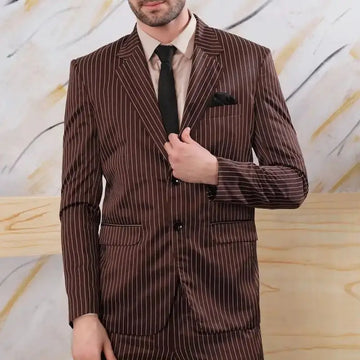 Conjunto de traje de raya diplomática para hombre, chaqueta y pantalón, conjunto de blazer de rayas café, trajes de pantalón estilo británico, fiesta informal, 2 piezas