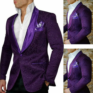 Men's Purple Prom Dinner Blazer Jackets Shawl Lapel Groom Wedding Tuxedos Slim Fit Custom Made