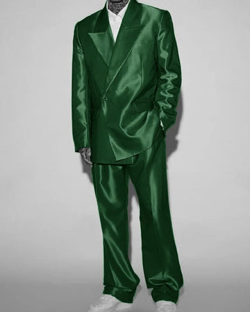 Traje de dos piezas cruzado de satén para hombre, elegante traje para boda, trajes de moda, vestidos de fiesta, conjuntos formales masculinos completos.