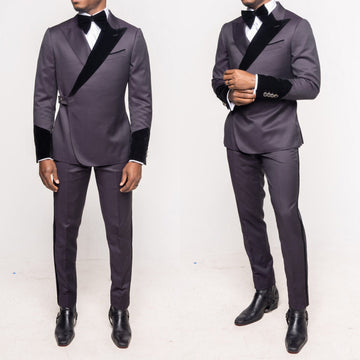 Traje de hombre de 2 piezas, blazer, pantalón, solapa de pico, un botón, solapa de terciopelo, para novio, talla grande, ropa formal de trabajo, traje a medida para hombre