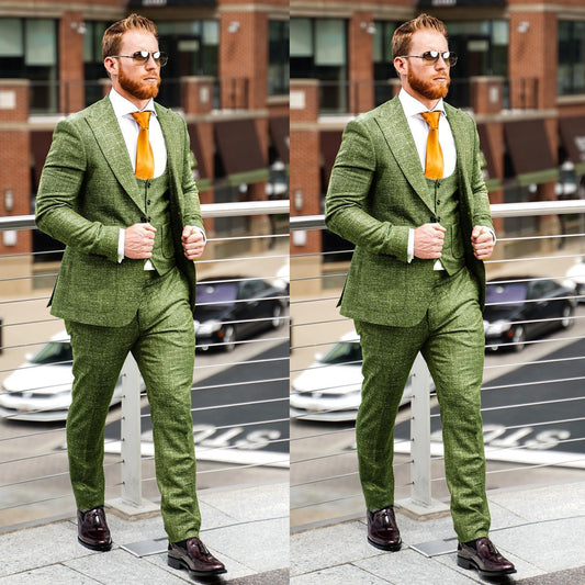 Costume 3 pièces pour homme, blazer, gilet, pantalon, un bouton, revers en pointe, formel, lin, denim, mariage, marié, costume sur mesure