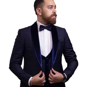 Traje de 3 piezas para hombre, blazer, chaleco, pantalón, un botón, terciopelo, solapa transparente, esmoquin, negocios, moderno, para boda, novio, traje para hombre