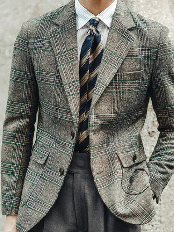 Men's Suits Tailored 2 Pieces Blazer Gray Pants Single Breasted Peaked Lapel Plaid Stripes Wedding Groom Tailored Plus Size